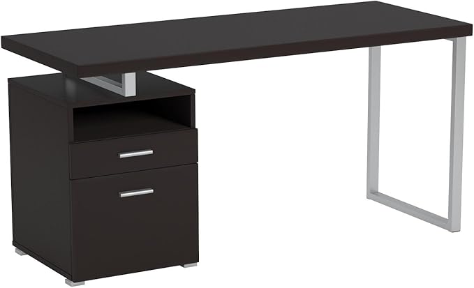 Monarch Specialties I 7145 Computer Writing Desk for Home & Office Laptop Table with Drawers Open Shelf and File Cabinet-Left or Right Set Up, 60" L, Cappuccino - LeafyLoom