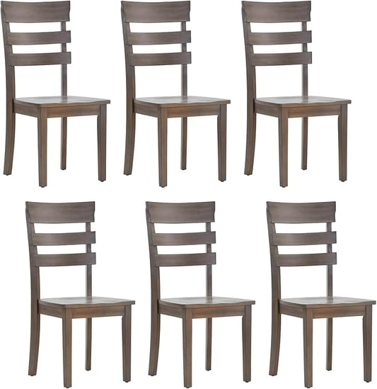 COLAMY Wooden Dining Chairs Set of 6, Ladder High Back Kitchen Side Chair, Farmhouse Armless Dining Room Chairs with Adjustable Foot Pegs, Light Brown - LeafyLoom