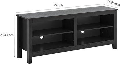 Panana TV Stand, Classic 4 Cubby TV Stand for 60 inch TV, Entertainment Center Media Television Stand for Living Room Bedroom (Black, 55 inch) - LeafyLoom