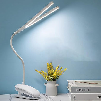 Dual Head LED Desk Lamp with Clamp, Eye-Caring Clip on Lights for Home Office, 3500mAh Rechargeable Battery Operated Table Lamps,3 Lighting Modes & Brightness Dimmer Light for Kids Students - LeafyLoom