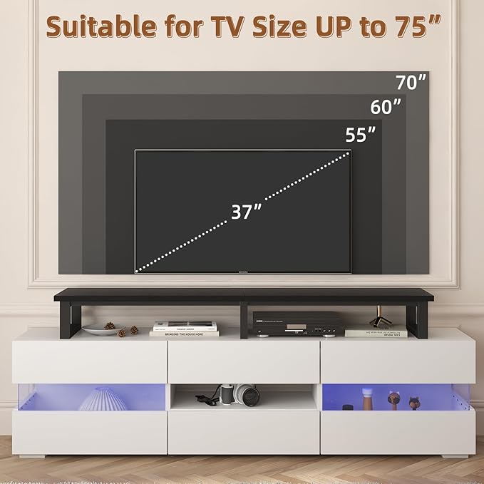 59" Large TV Riser for 32-75 inch TV, TV Riser Stand Shelf with Steel Legs, Tabletop TV Stand Riser for Home Office,Black - LeafyLoom