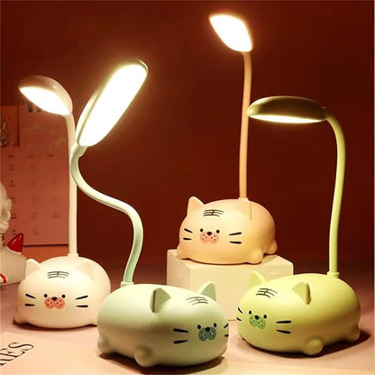 Kids Lamp, Cute LED Desk Lamp for Kids, Mini Animal Night Light, USB Rechargeable Flexible Cartoon Lamp Eye-Care Lighting for Bedroom (Tiger G, White) - LeafyLoom