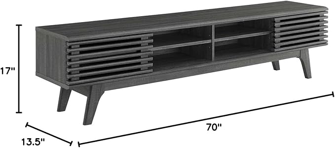 Modway Render Mid-Century Modern Low Profile 70 Inch Media Console TV Stand in Charcoal, 70" - LeafyLoom