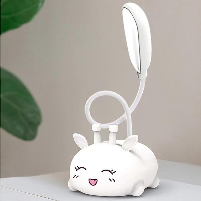 Cute Deer Lamp USB Rechargeable Reading Light,LED Desk Lamp for Kids, Portable LED Table Light, Flexible Gooseneck Eye-Care Cartoons Small Desk Lamp Girls Gifts (White) - LeafyLoom