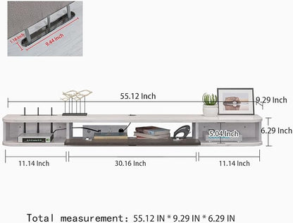 Pmnianhua Floating TV Console,55'' Wall-Mounted Media Console,Floating TV Cabinet,Modern Floating TV Stand,Under TV Entertainment Shelf with Door and Storage for Bedroom Living Room (Grey-White) - LeafyLoom