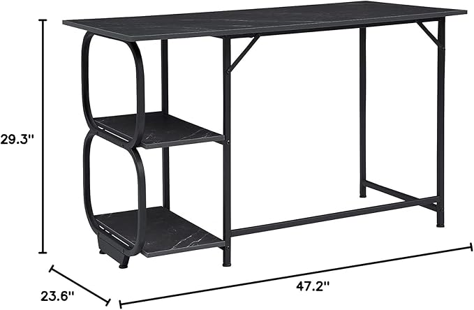 Anivia Gaming Computer Desk, Small Home Office Desk with 2 Storage Shelves, 47" Writing Desks Industrial Simple Style Wood Table Metal Frame for PC Laptop Notebook（Black） (47-B) - LeafyLoom