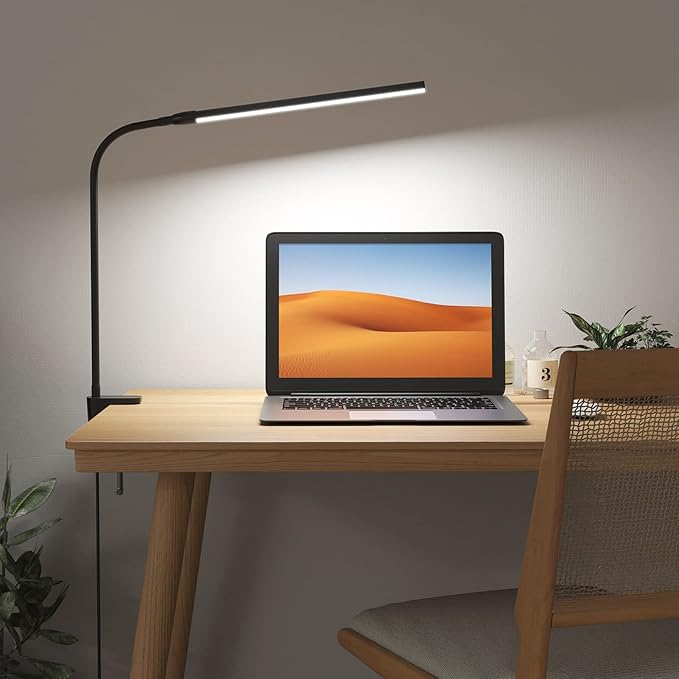 Lepro Clip on Desk Lamp LED Reading light Dimmable USB Small Clamp Lamp with 3 Color Modes 10 Brightness, Adjustable Flexible Gooseneck Table Light for Bed Headboard, Nail, Home Office,Computer(Black) - LeafyLoom