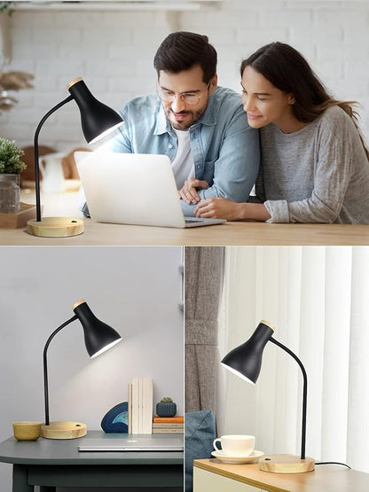 Desk Lamp Eye-Caring Table Lamps, Gooseneck Reading Desk Lamps Light, Portable Reading Book Light, Clamp Light, Study Desk Lamps for Bedroom and Office Home Lighting (Black-01) - LeafyLoom