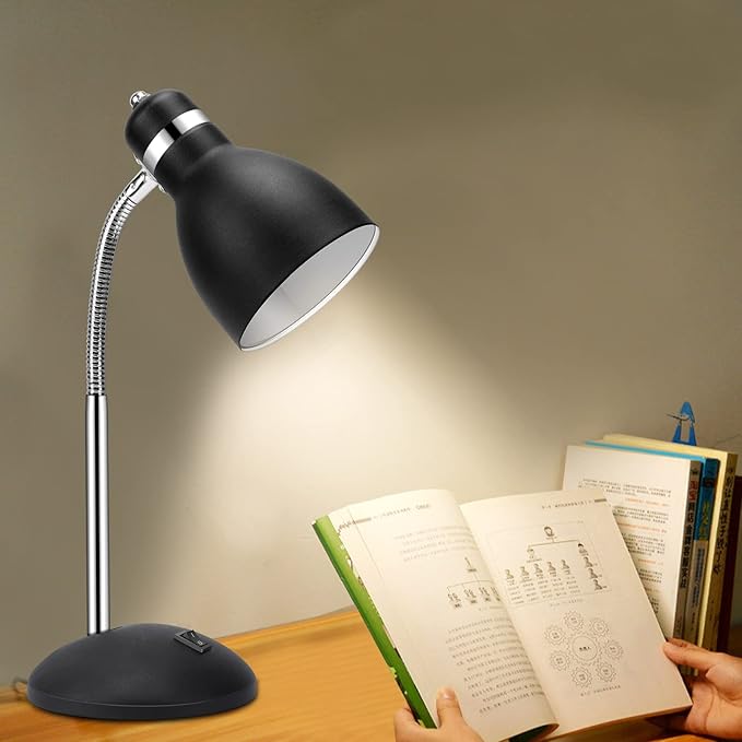 Table Lamp, Small Desk Lamp with Flexible Gooseneck, Adjustable Study Lamp with ON/Off Switch, Nightstand Lamp for Dorm Room, Bedroom, Classroom, College - LeafyLoom