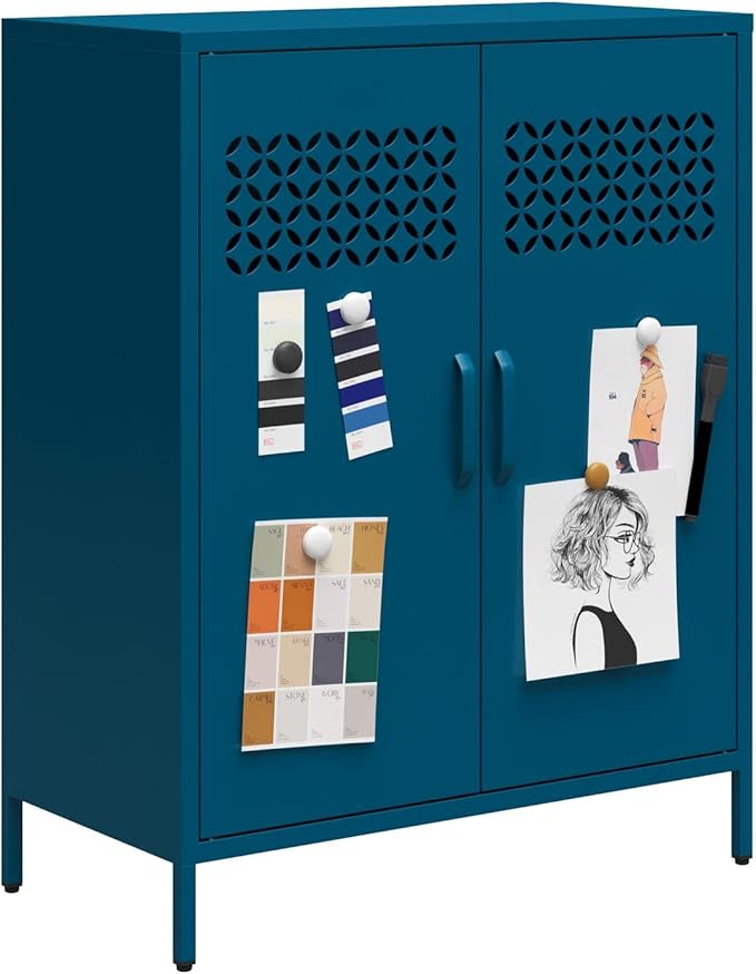 Mr. Kate Annie Short Metal 2 Door Cabinet, Deep Blue Ocean - LeafyLoom