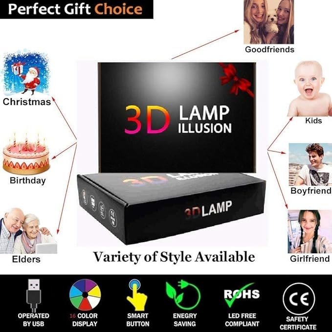 Creative 3D Gymnastics Night Light 16 Colors Changing USB Power Remote Control Touch Switch Decor Lamp Optical Illusion Lamp LED Table Desk Lamp Children Kids Christmas Brithday Gift - LeafyLoom