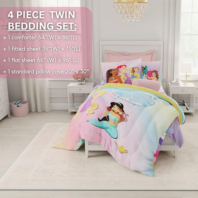 Disney Princess Ariel Kids Bedding Super Soft Comforter And Sheet Set, 4 Piece Twin Size, "Official" Disney Product By Franco - LeafyLoom