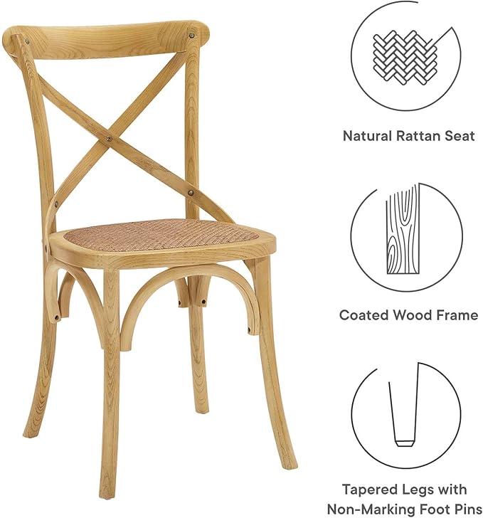 Modway Gear Rustic Modern Farmhouse Elm Wood Rattan Dining Chair in Natural - LeafyLoom