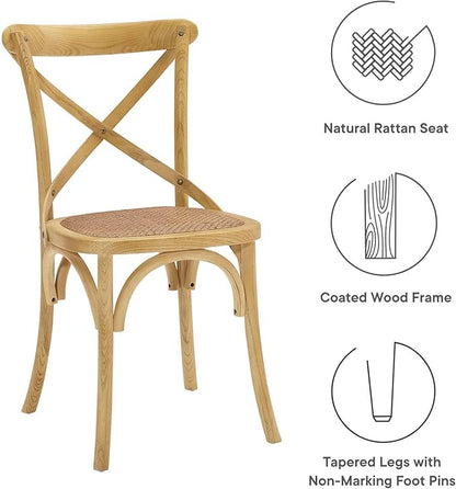 Modway Gear Rustic Modern Farmhouse Elm Wood Rattan Dining Chair in Natural - LeafyLoom