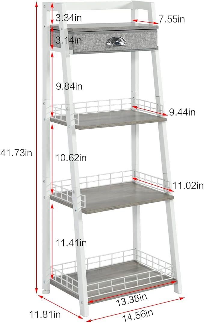 keomaisyto 4-Tier Elegant Ladder Shelf, Bathroom Storage Shelf, Ladder Bookshelf with Drawer, Freestanding Storage Shelves for Bathroom Living Room Study Office, White - LeafyLoom