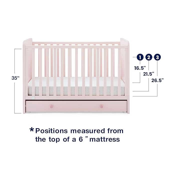 GAP babyGap Graham 4-in-1 Convertible Crib with Storage Drawer - Greenguard Gold Certified, Blush Pink/Dark Pink - LeafyLoom