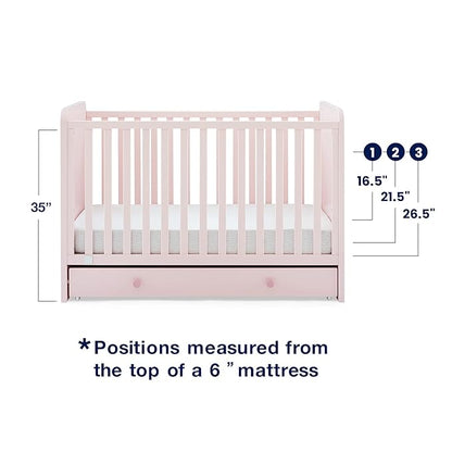 babyGap by Delta Children Graham 4-in-1 Convertible Crib with Storage Drawer TrueSleep Crib and Toddler Mattress (Bundle), Blush Pink/Dark Pink - LeafyLoom