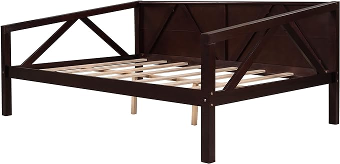 Jintop Full Size Daybed with Additional Storage Space,Sturdy Sofa Bed Frame W/ 8 Wood Slat Support,Easy to Install,for Teens Kids Girls Boys,Living Room Bedroom Apartment,Espresso - LeafyLoom