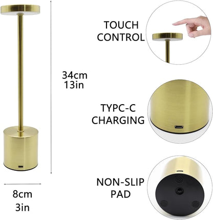 2 Pack Cordless Table Lamp Rechargeable 5000mAh Battery Operated Portable LED Desk Lamp 3 Color Temperature Stepless Dimming for Bedroom Restaurant Coffee Shop Party (Gold) - LeafyLoom