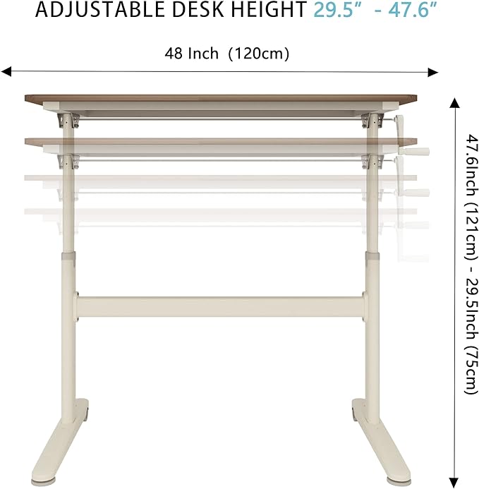 Manual Standing Desk Adjustable Height- Crank Mobile Standing Desk 48 x 24 Inches Sit Stand Desk Frame & Top, Stand Up Desk on Wheels, Computer Desk White Frame & White - LeafyLoom