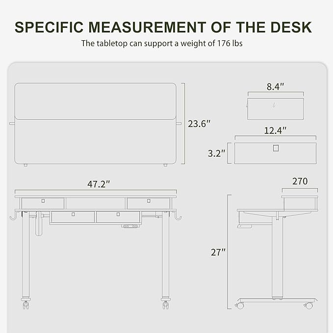 BANTI Height Adjustable Electric Standing Desk with 4 Drawers, 48 x 24 Inch Table with Storage Shelf, Sit Stand Desk, White Top - LeafyLoom