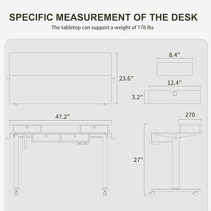 BANTI Height Adjustable Electric Standing Desk with 4 Drawers, 48 x 24 Inch Table with Storage Shelf, Sit Stand Desk, White Top - LeafyLoom