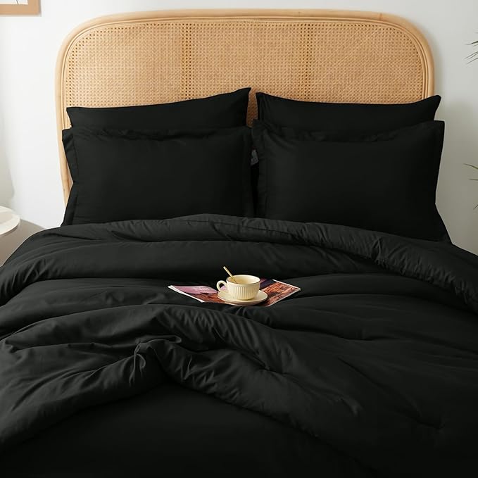 Full Bed in a Bag 7 Pieces Bedding Comforter Set with Comforter and Sheets Black Full Bed Set with Sheets,Pillow Shams, Flat Sheet, Fitted Sheet and Pillowcases - LeafyLoom