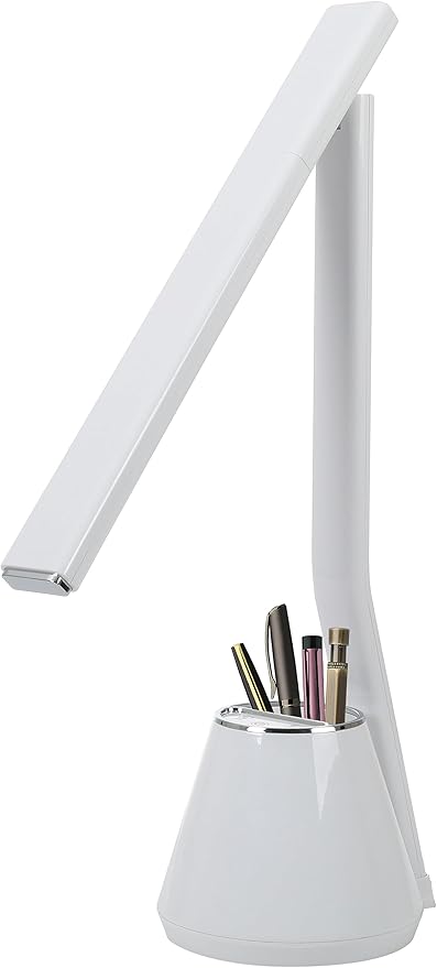 Folding Mini Desk Lamp - Dimmable Touch Control 8W LED Portable Light - Foldable 17.67" H Table Top Lamps for Office Home & Travel, White - LeafyLoom