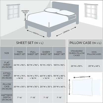 Purity Home Organic 100% Cotton Percale Sheets Queen Snow, 16" Deep Pocket Queen Sheets Set, Sheets for Queen Size Bed, Cooling Sheets, Crisp & Breathable, Queen Sheet Set - White - LeafyLoom