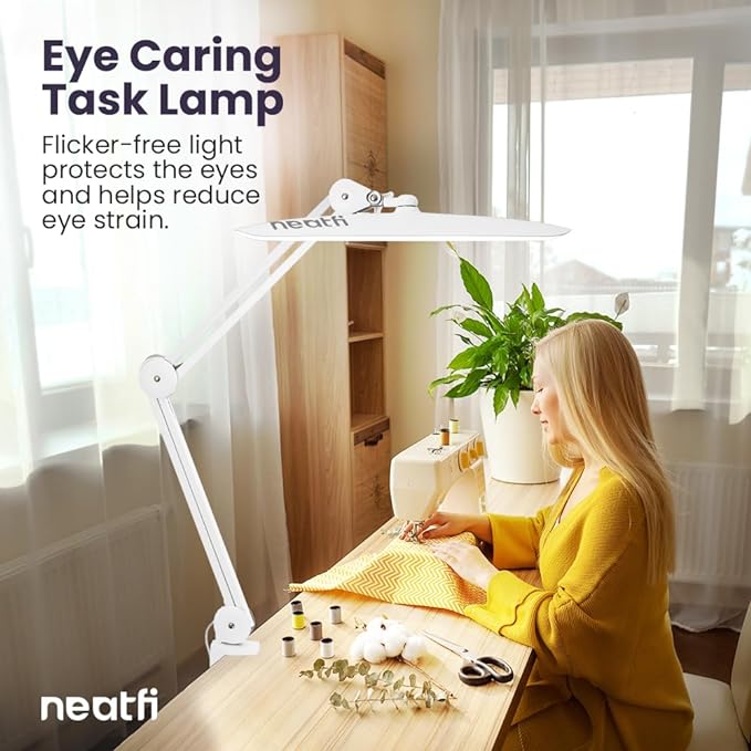 Neatfi XL 2,200 Lumens LED Task Lamp, 24W Super Bright Desk Lamp, 117 Pcs SMD LED, 4 Level Brightness, Dimmable, Task LED Light for Home, Office, Workbench (Non-CCT, White) - LeafyLoom