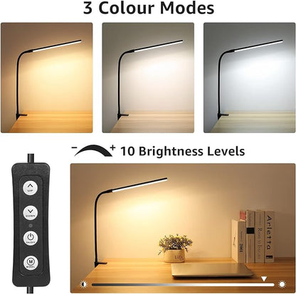 Lepro Clip on Desk Lamp LED Reading light Dimmable USB Small Clamp Lamp with 3 Color Modes 10 Brightness, Adjustable Flexible Gooseneck Table Light for Bed Headboard, Nail, Home Office,Computer(Black) - LeafyLoom