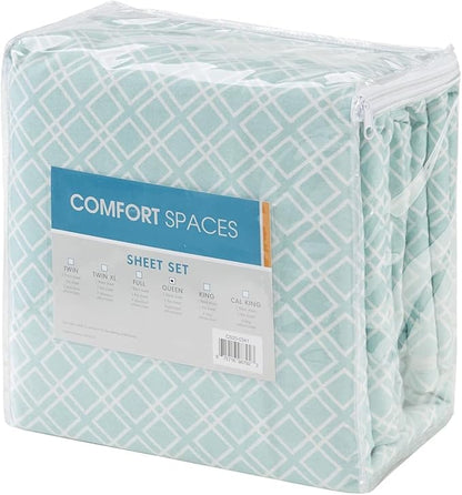 Comfort Spaces Cotton Flannel Breathable Warm Deep Pocket Sheets with Pillow Case Bedding, Full, Aqua Geo 4 Piece - LeafyLoom