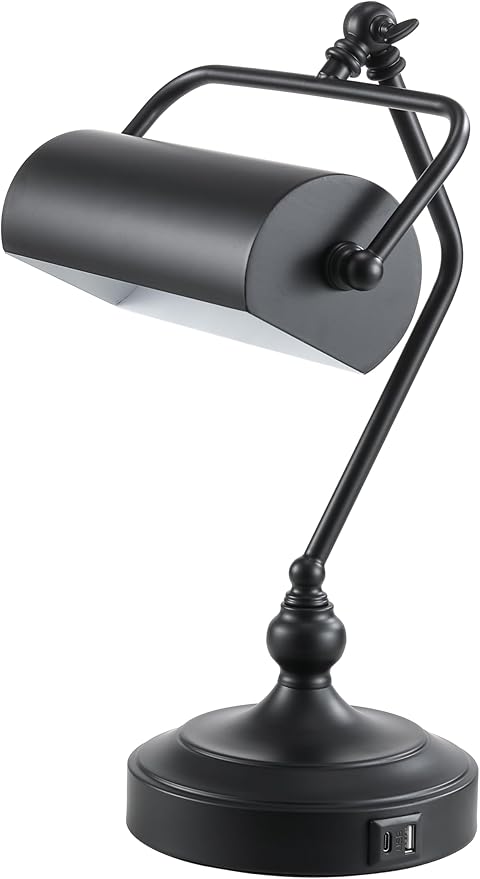 CONCA Classic Antique Touch Adjustable LED Desk Lamp, Bank Lamp, Piano Lamp, Eye Protection Table Lamp with Output Charging Port (Bulb Included in Package) (Black) - LeafyLoom