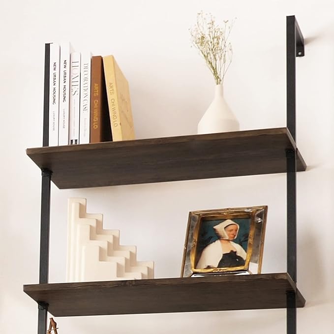 aboxoo Ladder Shelf Open Bookshelf 5-tier Wood Wall-mounted Bookcase Storage Rack Open back Industrial Modern Plant Flower Stand Utility Organizer Bookcase Metal Frame Furniture Office Kitchen Bedroom - LeafyLoom