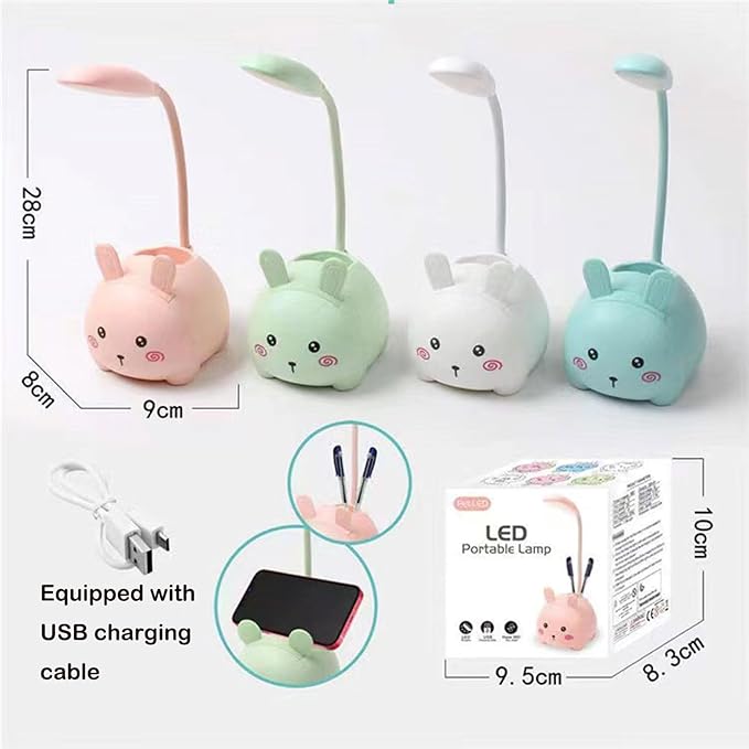 Cute LED Desk Lamp, LED Eye Protection Desk Lamp, Mini Rabbit Lamp, Portable LED Table Light, Foldable Kids Night Light for Bedroom, Living Room, Studing Room (Pink) - LeafyLoom