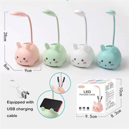 Cute LED Desk Lamp, LED Eye Protection Desk Lamp, Mini Rabbit Lamp, Portable LED Table Light, Foldable Kids Night Light for Bedroom, Living Room, Studing Room (Pink) - LeafyLoom