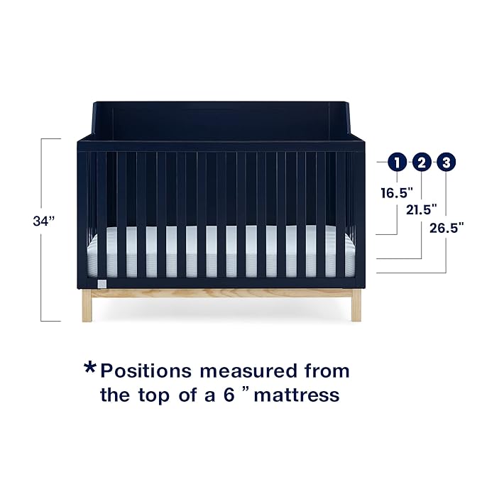 babyGap by Delta Children Oxford 6-in-1 Convertible Crib TrueSleep 2-Stage Deluxe Crib and Toddler Mattress (Bundle), Navy/Natural - LeafyLoom