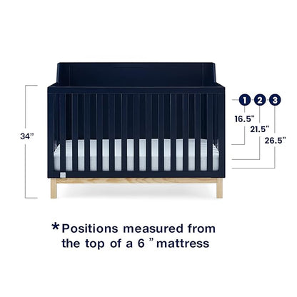 Delta Children babyGap Oxford 6-in-1 Convertible Crib + Brannan Bear Bookcase with Bins + Brannan Bear Wall Shelf with 4 Hooks, Navy/Natural (Bundle) - LeafyLoom