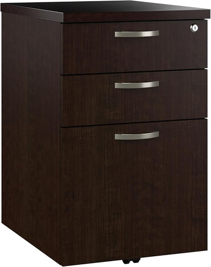 Bush Business Furniture Office in an Hour 3 Rolling File Cabinet | Mobile Under Desk Drawers for Letter, Legal, and A4-size Document Storage, Mocha Cherry - LeafyLoom