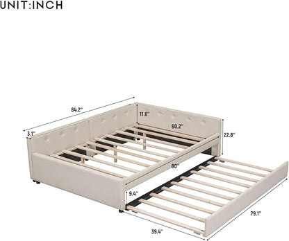 Wood House Bed with 2 Twin Solid Bed,L Structure Bedroom Platform Bed Frame W/Fence and Slatted Frame,No Box Spring Required,for Kids Teens Boy Girl,White - LeafyLoom