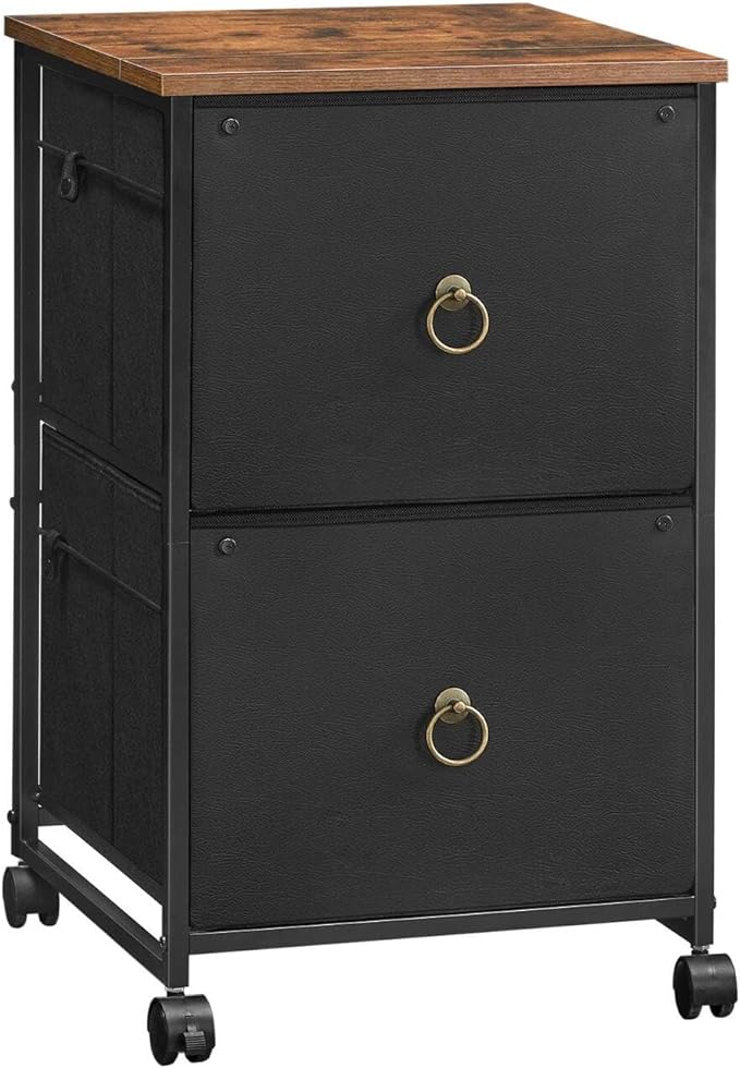 HOOBRO 2 Drawer Mobile File Cabinet, Rolling Printer Stand, Vertical Filing Cabinet, Office Cabinet, Filing Cabinet for Home Office, A4/Letter Size, Nonwovens Drawer, Black and Rustic Brown BFK20WJ01 - LeafyLoom