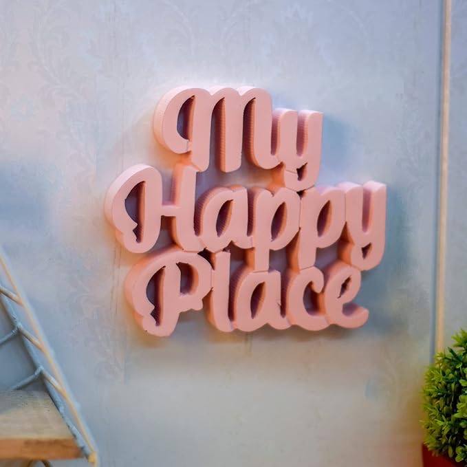 My Happy Place Peach Aesthetic Table Decor - Home, Office Desk, Shelf. Quirky Room Decoration Showpiece, Birthdays, Corporate Gifts, and Inspirational Wall Decor. - LeafyLoom