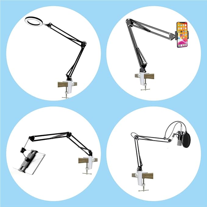 Replacement Heavy Duty C Clamp for 1/2” Base Magnifying Lamp,Desk Lamp,Swing Arm Lamp,Phone I pad Mount,Tablet Mic Holder,Table Mount Clamp for Microphone Stand Mic Boom Arm (ALU White) - LeafyLoom