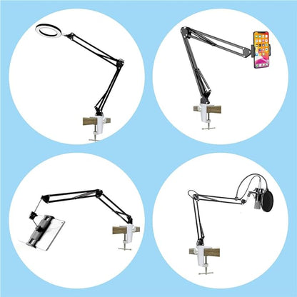 Replacement Heavy Duty C Clamp for 1/2” Base Magnifying Lamp,Desk Lamp,Swing Arm Lamp,Phone I pad Mount,Tablet Mic Holder,Table Mount Clamp for Microphone Stand Mic Boom Arm (ALU White) - LeafyLoom