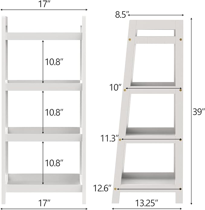 4 Tier Bamboo Bookshelf, Free Standing Ladder Shelf, Storage Shelf Rack for Bathroom, Kitchen, Living Room - White - LeafyLoom