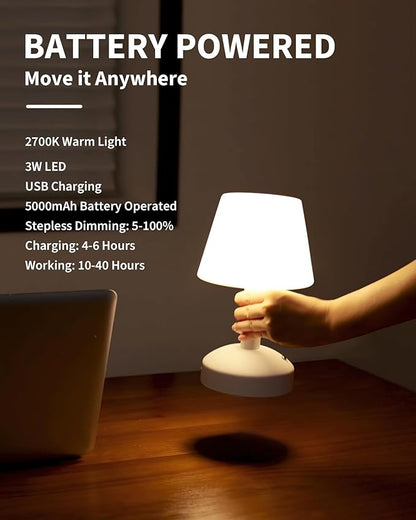 KDG Modern Cordless Small Table Lamps, Portable LED Dimmable Desk Lamp, Rechargeable Battery Operated Lighting for Restaurant/Nightstand/Bedroom/Bedside/Bar/Outdoor/Camping/Night Light(White) - LeafyLoom