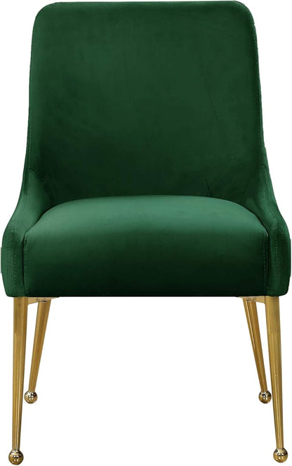 Meridian Furniture Owen Collection Modern | Contemporary Velvet Upholstered Dining Chair with Polished Gold Legs, Set of 2, 24" W x 21" D x 34.5" H, Green - LeafyLoom