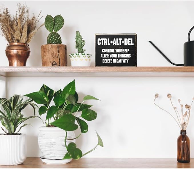 Creoate Home Office Desk Black Decor - Inspirational Farmhouse Wooden Box Sign - Cubicle Decor or Desk Decor for Women - Cute Desk Accessories - Encouragement Gifts - LeafyLoom