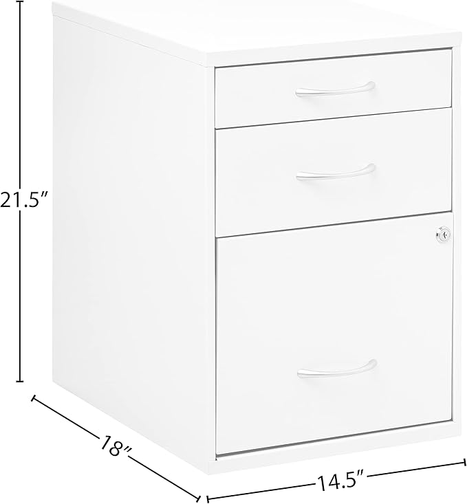 OSP Home Furnishings HPB Heavy Duty 3-Drawer Metal File Cabinet for Standard Files and Office Supplies, White Finish - LeafyLoom