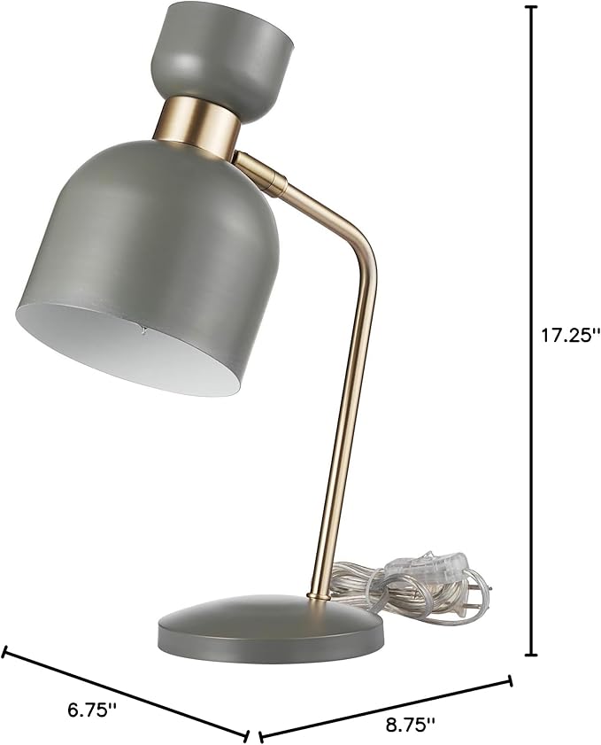 Globe Electric 52298 Harper 16" Desk Lamp, Matte Gray, Matte Brass Arm and Pivot Joint, in-Line On Off Switch - LeafyLoom